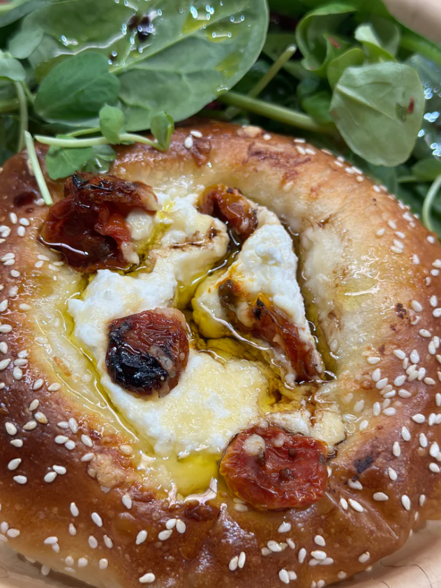 Sourdough Bialy with Ricotta & Tomato