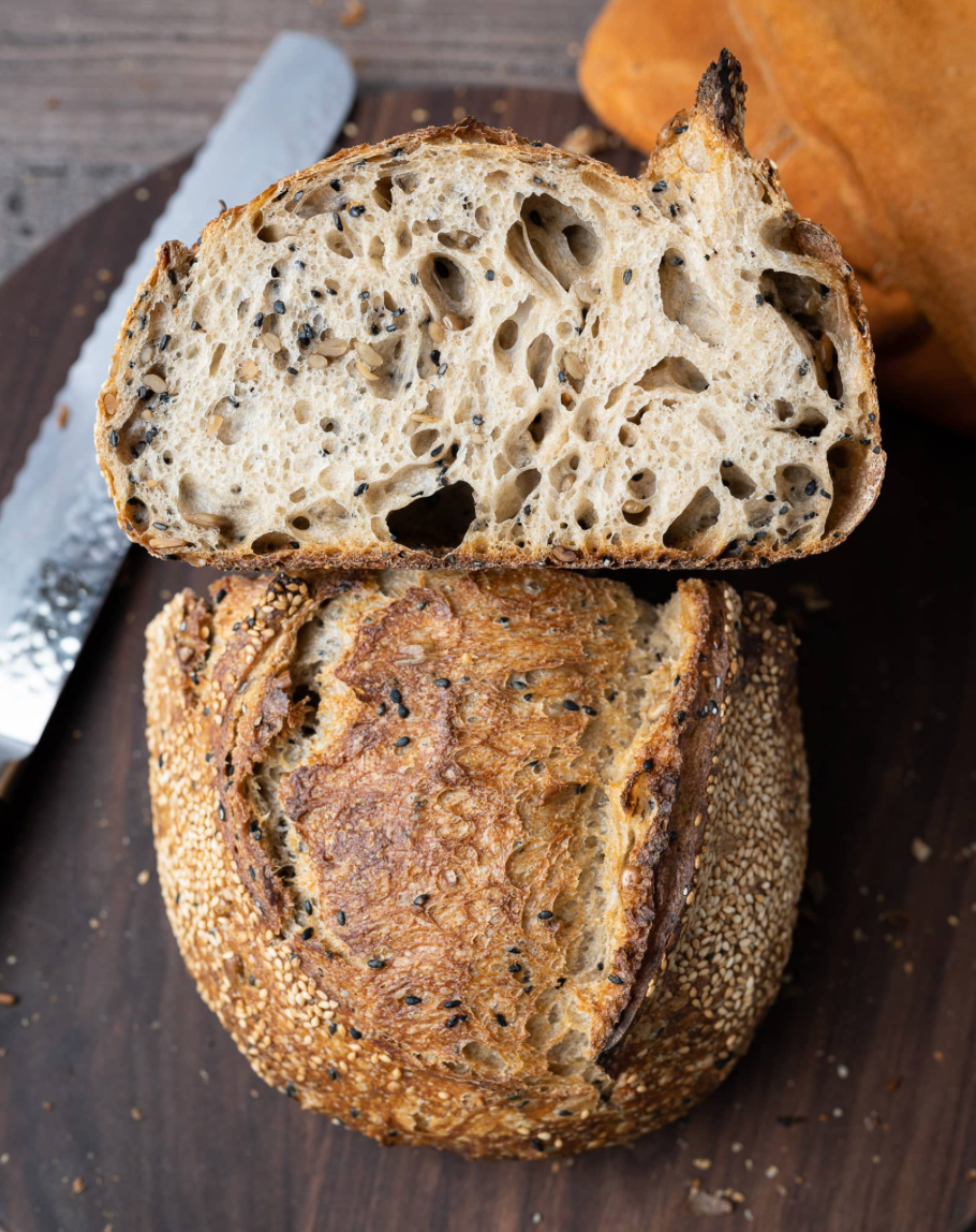 Sourdough sunflower, sesame and honey bread