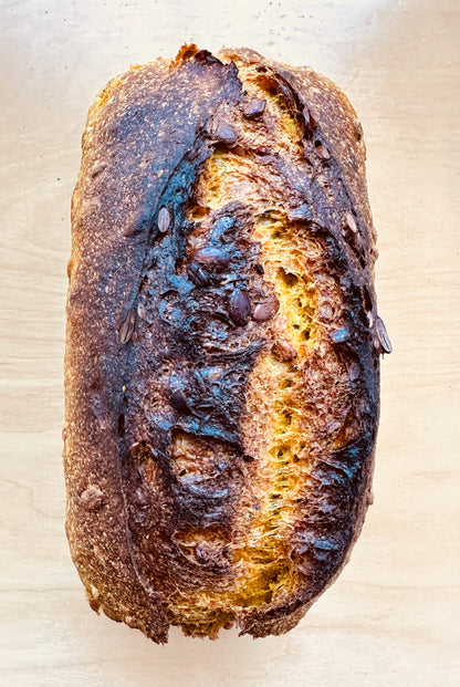 Sourdough Turmeric Pumpkin Seed and Sunflower Seed Bread