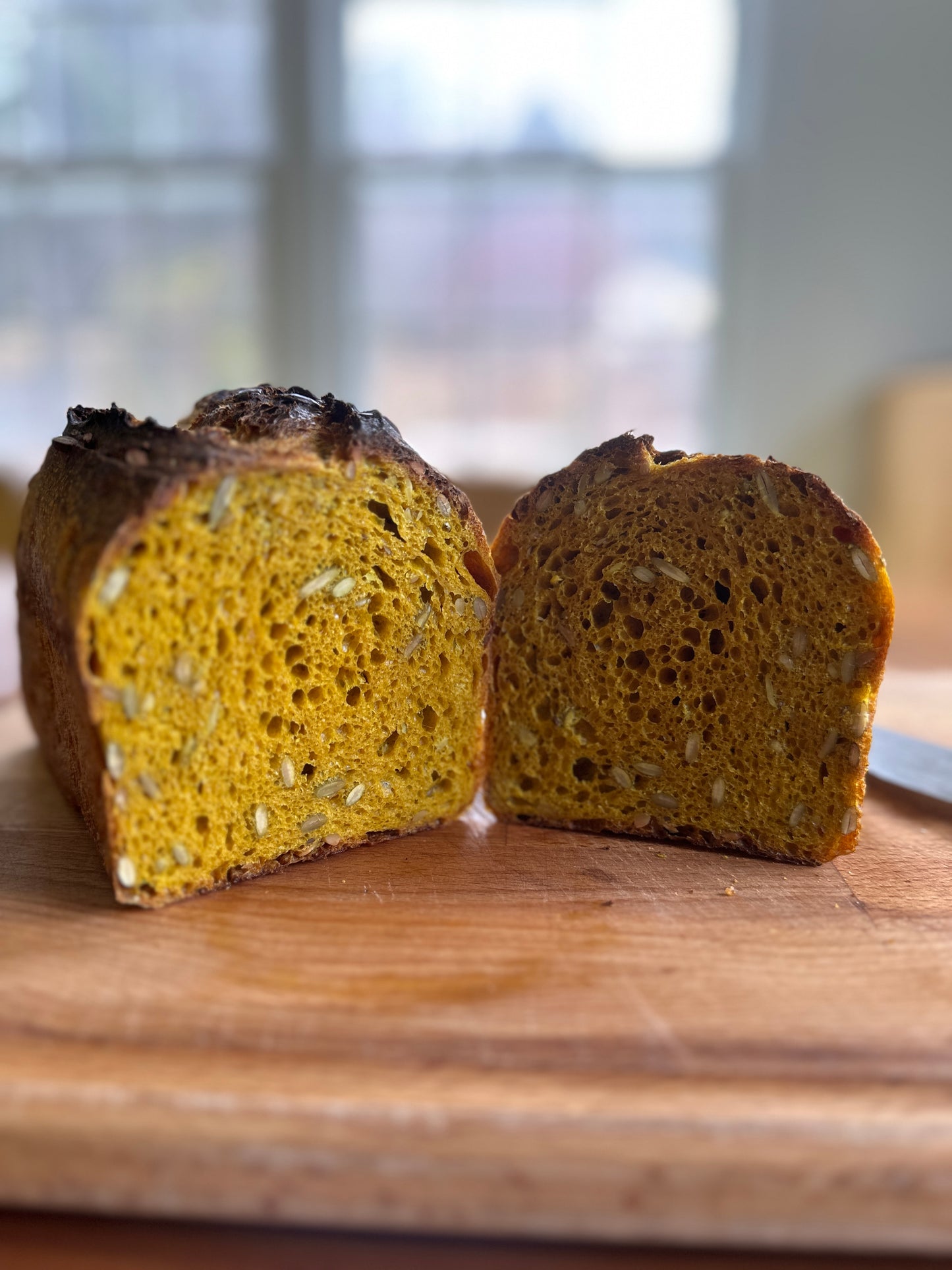 Sourdough Turmeric Pumpkin Seed and Sunflower Seed Bread